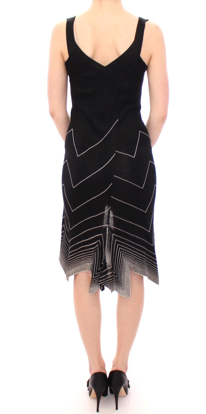 Alice Palmer Schwarz Weiß Niedriger V-Ausschnitt Gestricktes Cocktailkleid