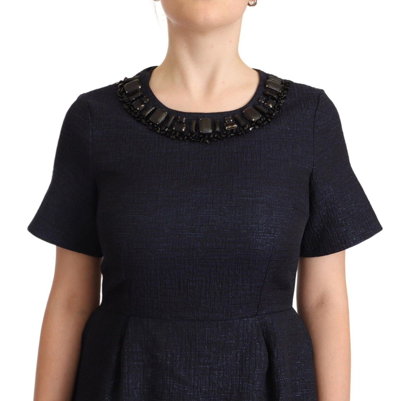 L'Autre Chose Schwarzes verschönertes Mini-A-Linien-Kleid mit kurzen Ärmeln