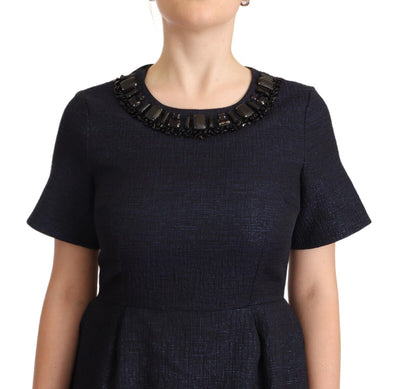 L'Autre Chose Schwarzes verschönertes Mini-A-Linien-Kleid mit kurzen Ärmeln