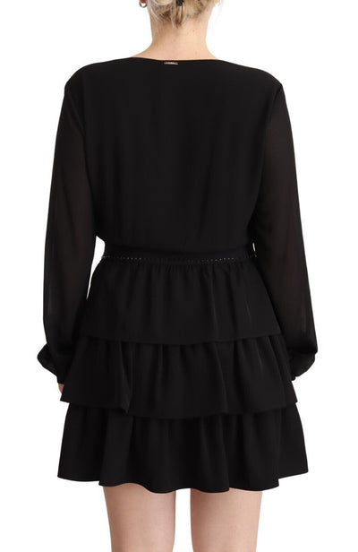 Liu Jo Schwarzes Polyester Langärmeliges Mini-A-Linien-Kleid mit V-Ausschnitt