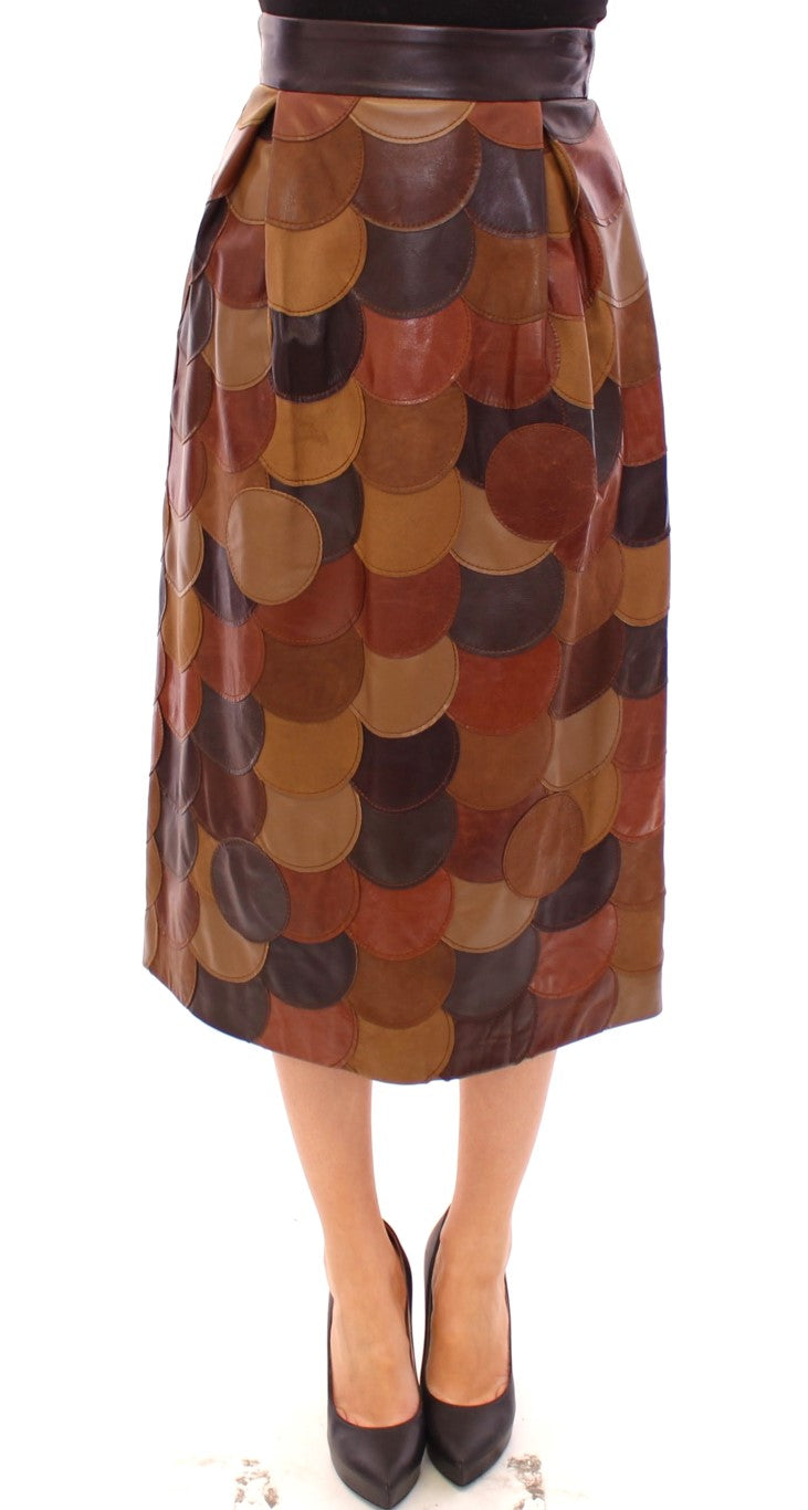 Dolce & Gabbana Brauner gerader Rock aus Patchwork-Leder