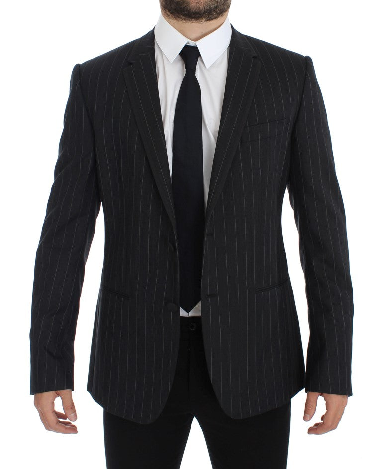 Dolce & Gabbana Grauer gestreifter Slim Fit Wollblazer