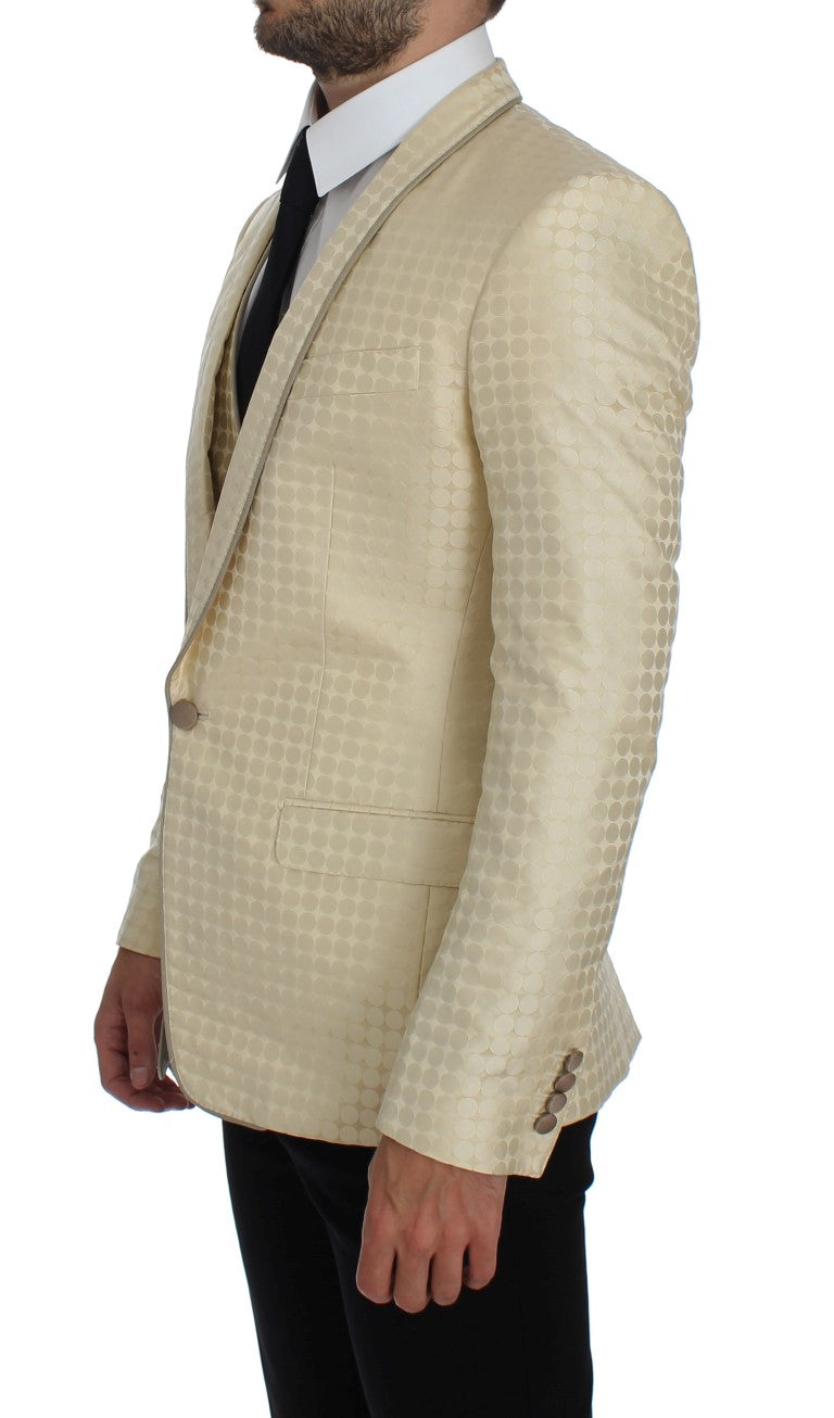 Dolce & Gabbana Beige gepunkteter Seidenblazer 2 Stück