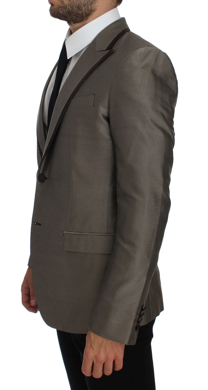 Dolce & Gabbana Brauner Slim Fit Seidenblazer mit zwei Knöpfen