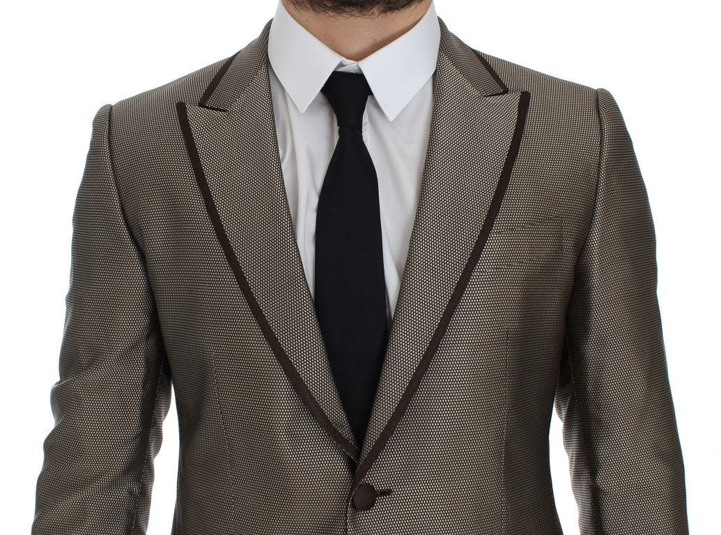 Dolce & Gabbana Brauner Slim Fit Seidenblazer mit zwei Knöpfen