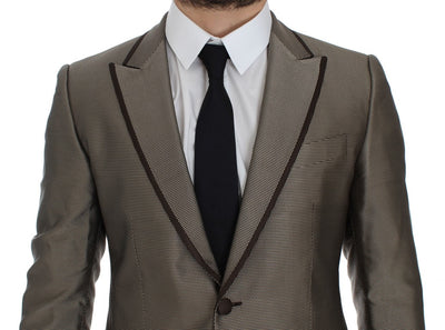 Dolce & Gabbana Brauner Slim Fit Seidenblazer mit zwei Knöpfen
