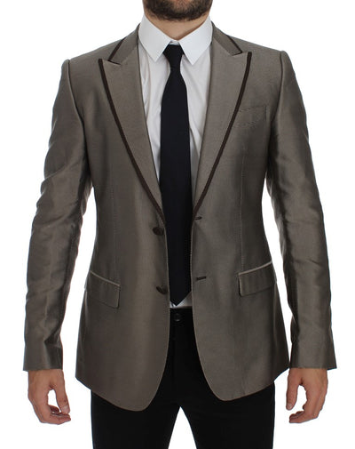 Dolce & Gabbana Brauner Slim Fit Seidenblazer mit zwei Knöpfen