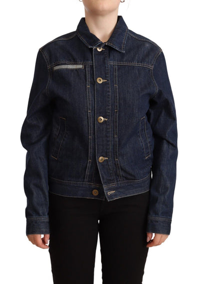 Master Coat Dunkelblaue Jeansjacke mit langen Ärmeln und Knopfleiste