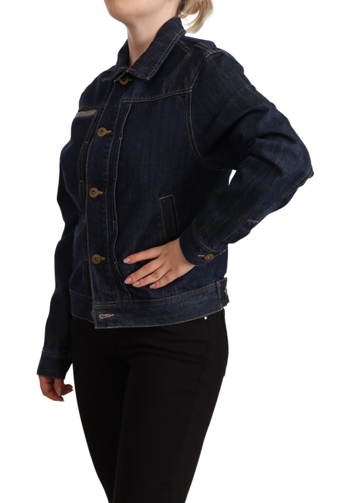 Master Coat Dunkelblaue Jeansjacke mit langen Ärmeln und Knopfleiste