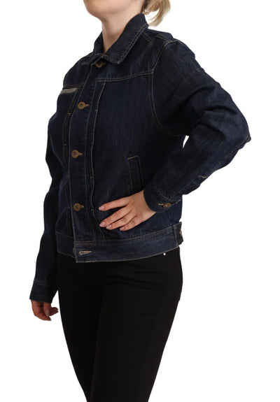 Master Coat Dunkelblaue Jeansjacke mit langen Ärmeln und Knopfleiste