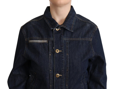 Master Coat Dunkelblaue Jeansjacke mit langen Ärmeln und Knopfleiste