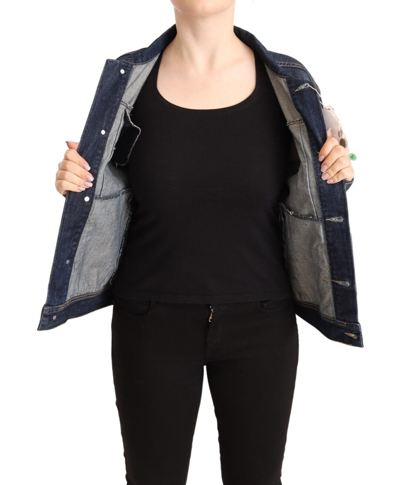 Master Coat Dunkelblaue Jeansjacke mit langen Ärmeln und Knopfleiste