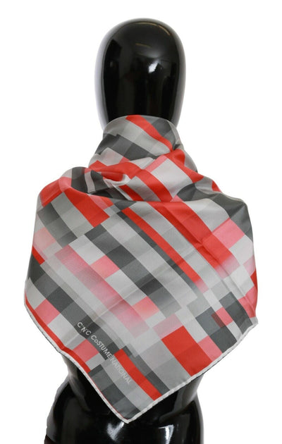 Costume National Grauer Roter Seidenschal Foulard Wickelschal