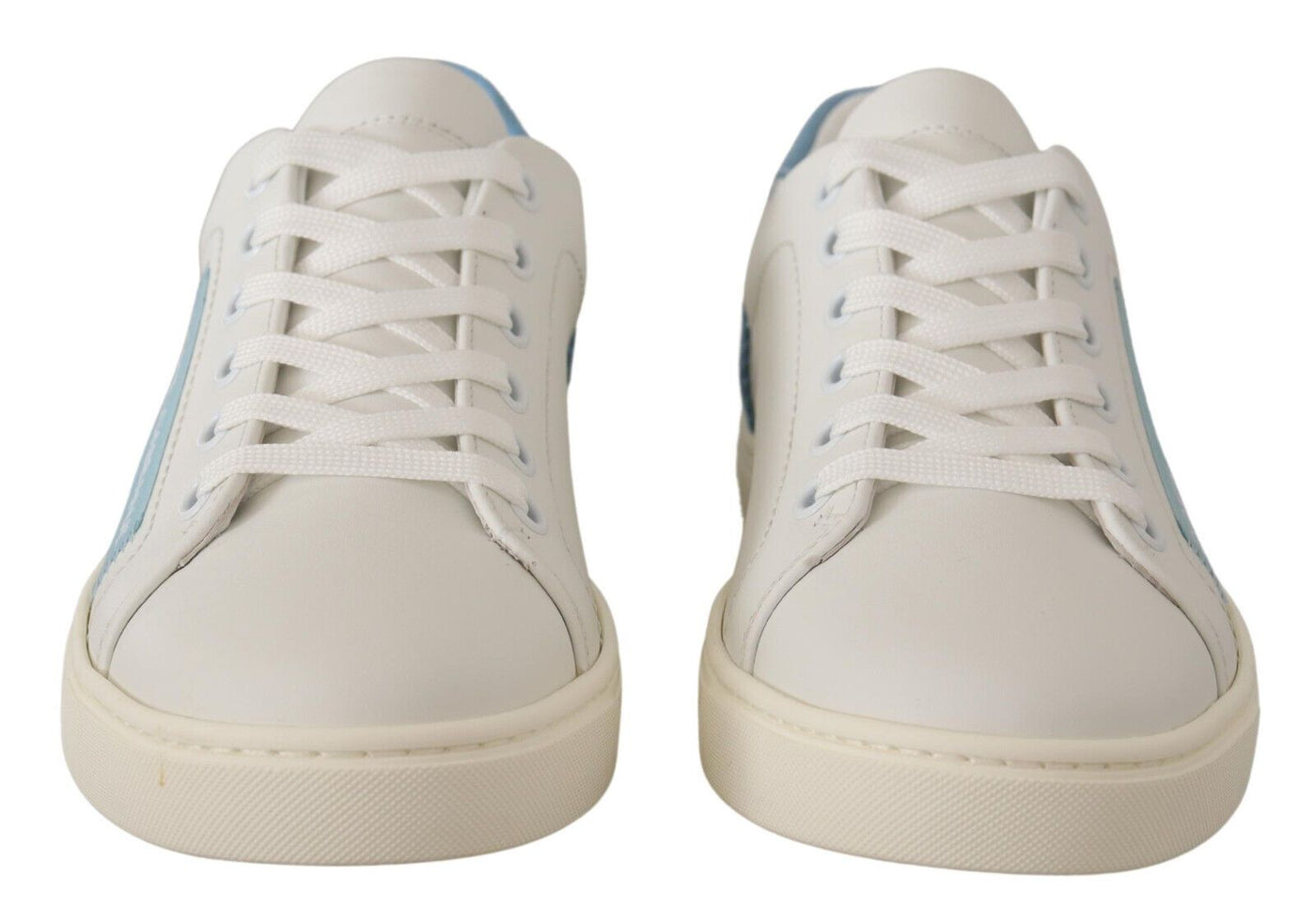 Dolce & Gabbana Weiß Blau Leder Low Top Turnschuhe Schuhe
