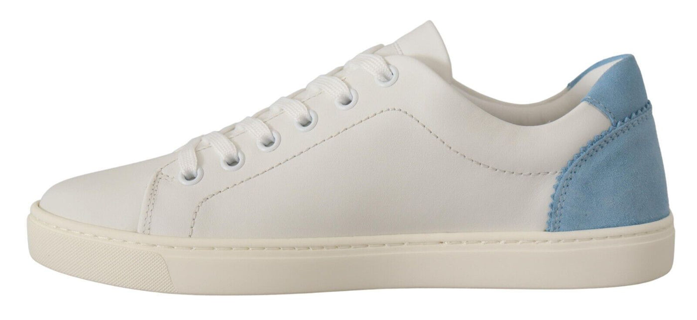 Dolce & Gabbana Weiß Blau Leder Low Top Turnschuhe Schuhe