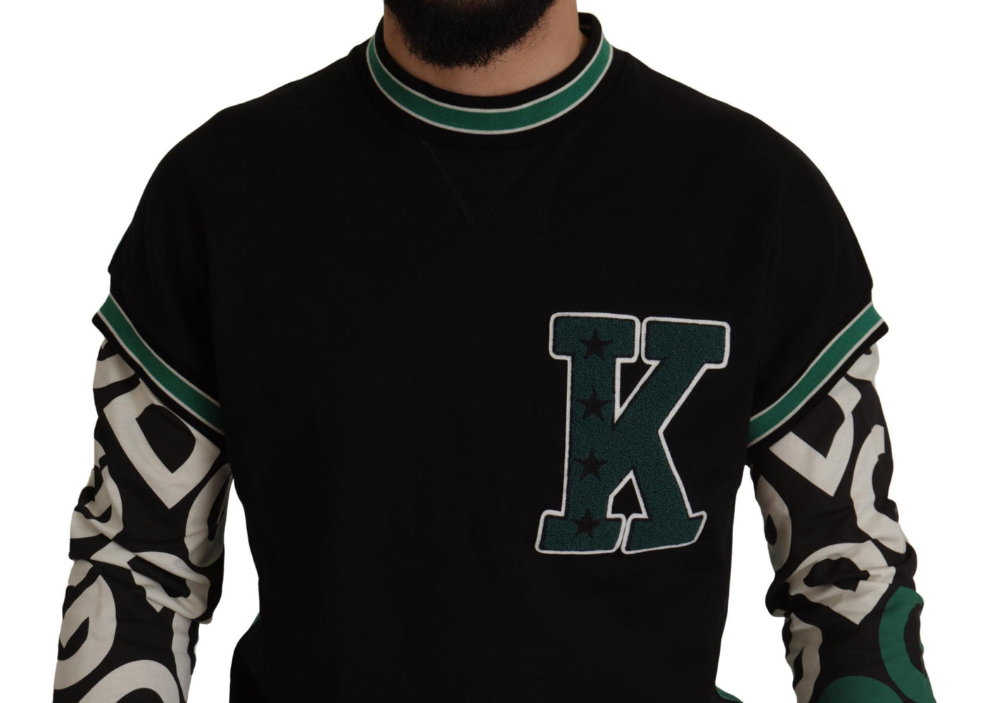 Dolce & Gabbana Schwarzgrüner Baumwoll-KING Star Pullover mit Rundhalsausschnitt