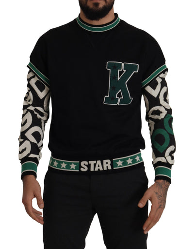 Dolce & Gabbana Schwarzgrüner Baumwoll-KING Star Pullover mit Rundhalsausschnitt