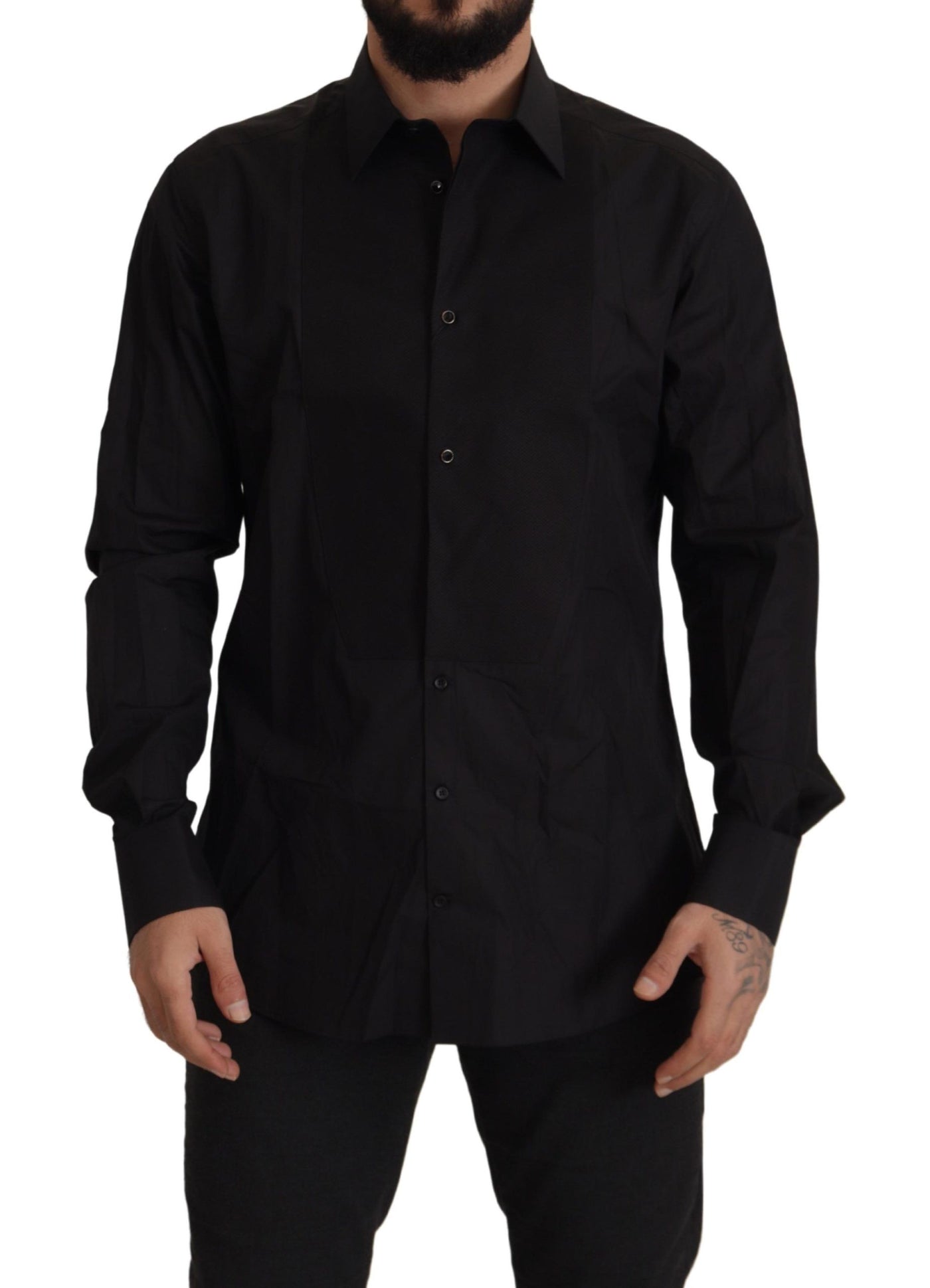Dolce & Gabbana Schwarzes GOLD Slim Fit Smokinghemd