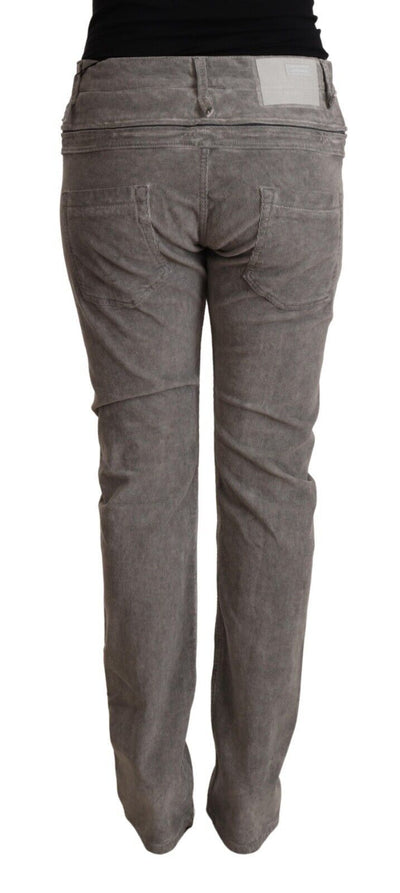 Acht Graue Straight Fit Hose mit hoher Taille aus Baumwolle