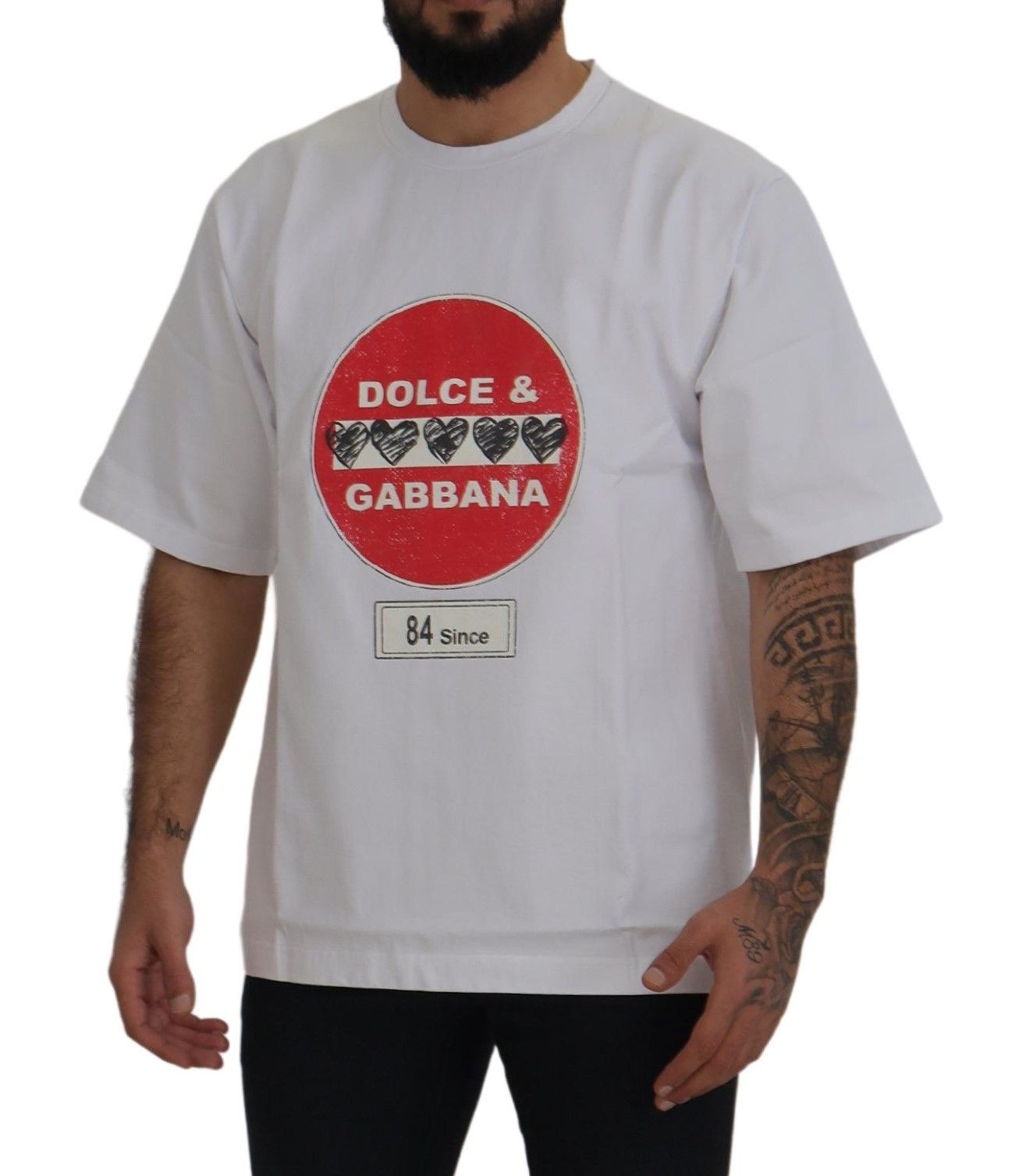 Dolce & Gabbana Weißes Amor Heart Baumwoll-T-Shirt mit Rundhalsausschnitt