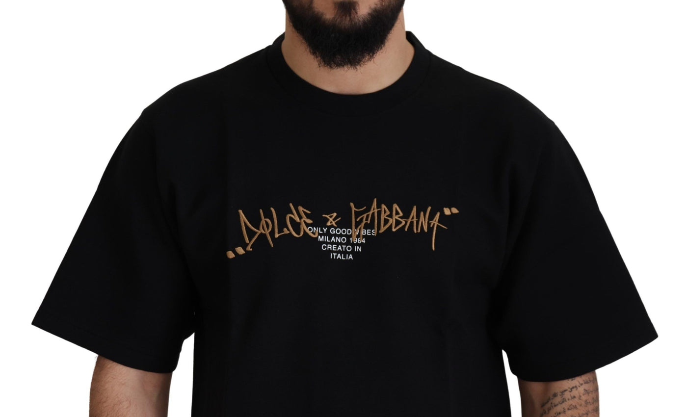 Dolce & Gabbana Schwarzes Logo-T-Shirt aus Baumwolle mit Rundhalsausschnitt