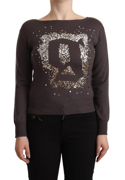 John Galliano Brauner Wollpullover mit langen Ärmeln und Pailletten