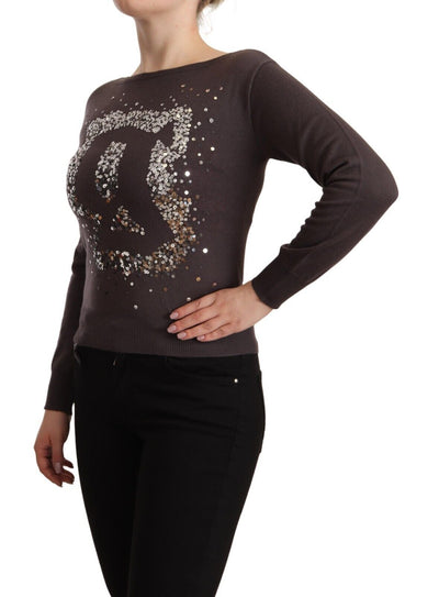 John Galliano Brauner Wollpullover mit langen Ärmeln und Pailletten