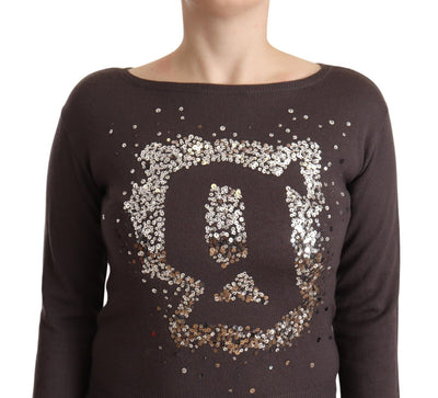 John Galliano Brauner Wollpullover mit langen Ärmeln und Pailletten