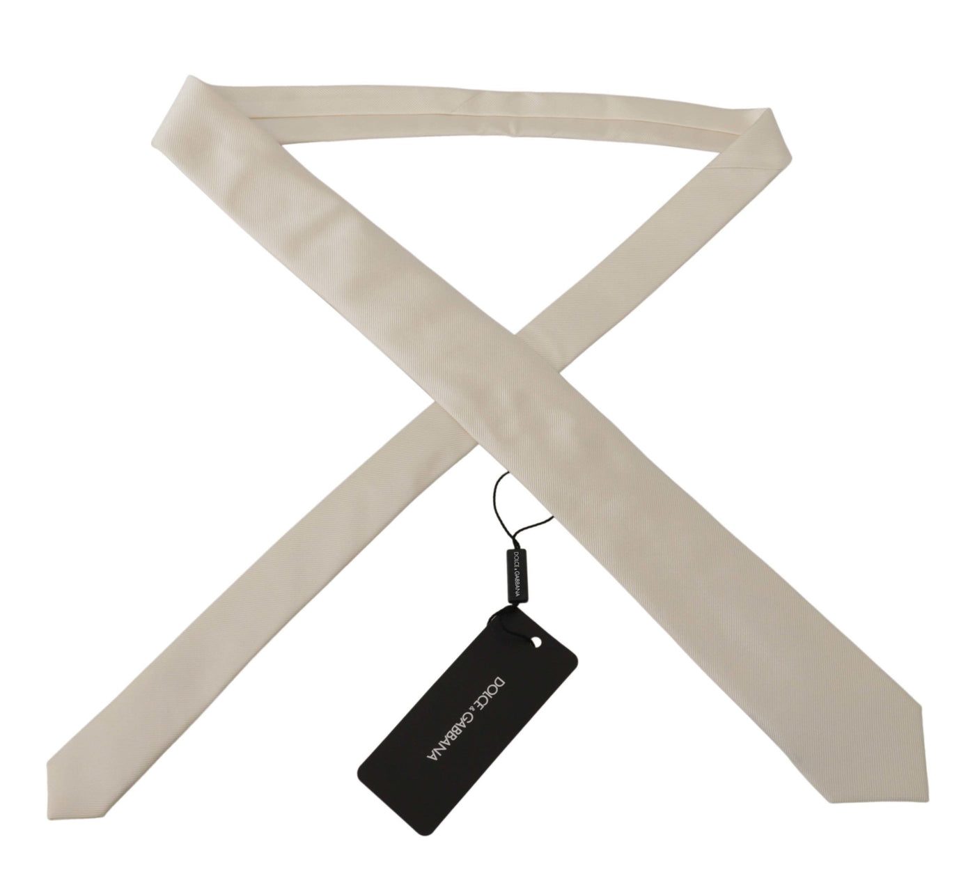 Dolce & Gabbana Off-White 100% Seide Schlank Verstellbare Accessoire-Krawatte