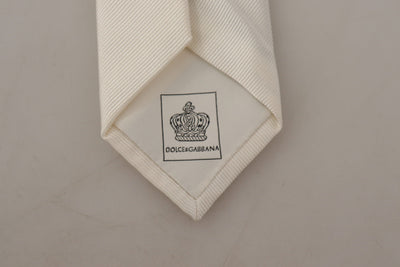 Dolce & Gabbana Off-White 100% Seide Schlank Verstellbare Accessoire-Krawatte
