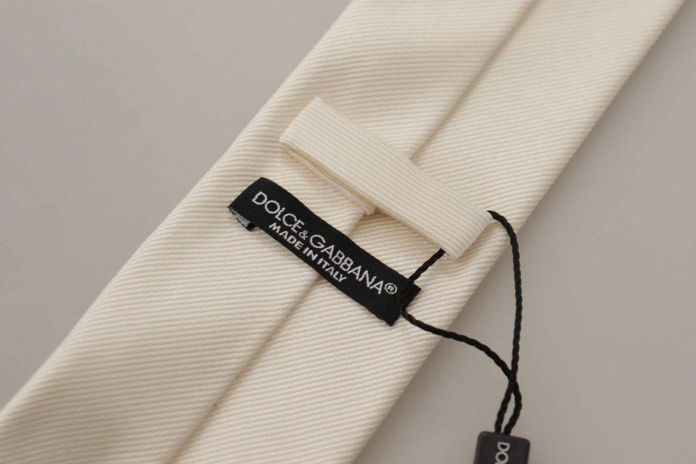 Dolce & Gabbana Off-White 100% Seide Schlank Verstellbare Accessoire-Krawatte