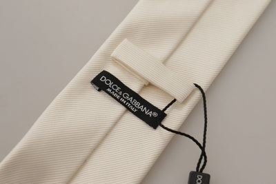 Dolce & Gabbana Off-White 100% Seide Schlank Verstellbare Accessoire-Krawatte