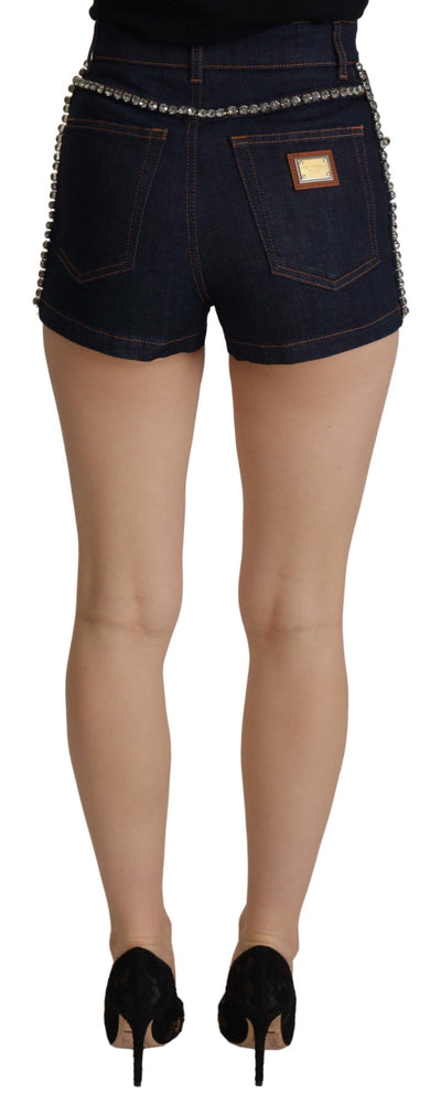 Dolce & Gabbana Blaue Denim Stretch Crystal Hot Pants Shorts