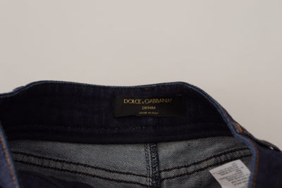 Dolce & Gabbana Blaue Denim Stretch Crystal Hot Pants Shorts