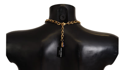 Dolce & Gabbana Gold Messing Kristall Lila Rosa Perle Anhänger Halskette