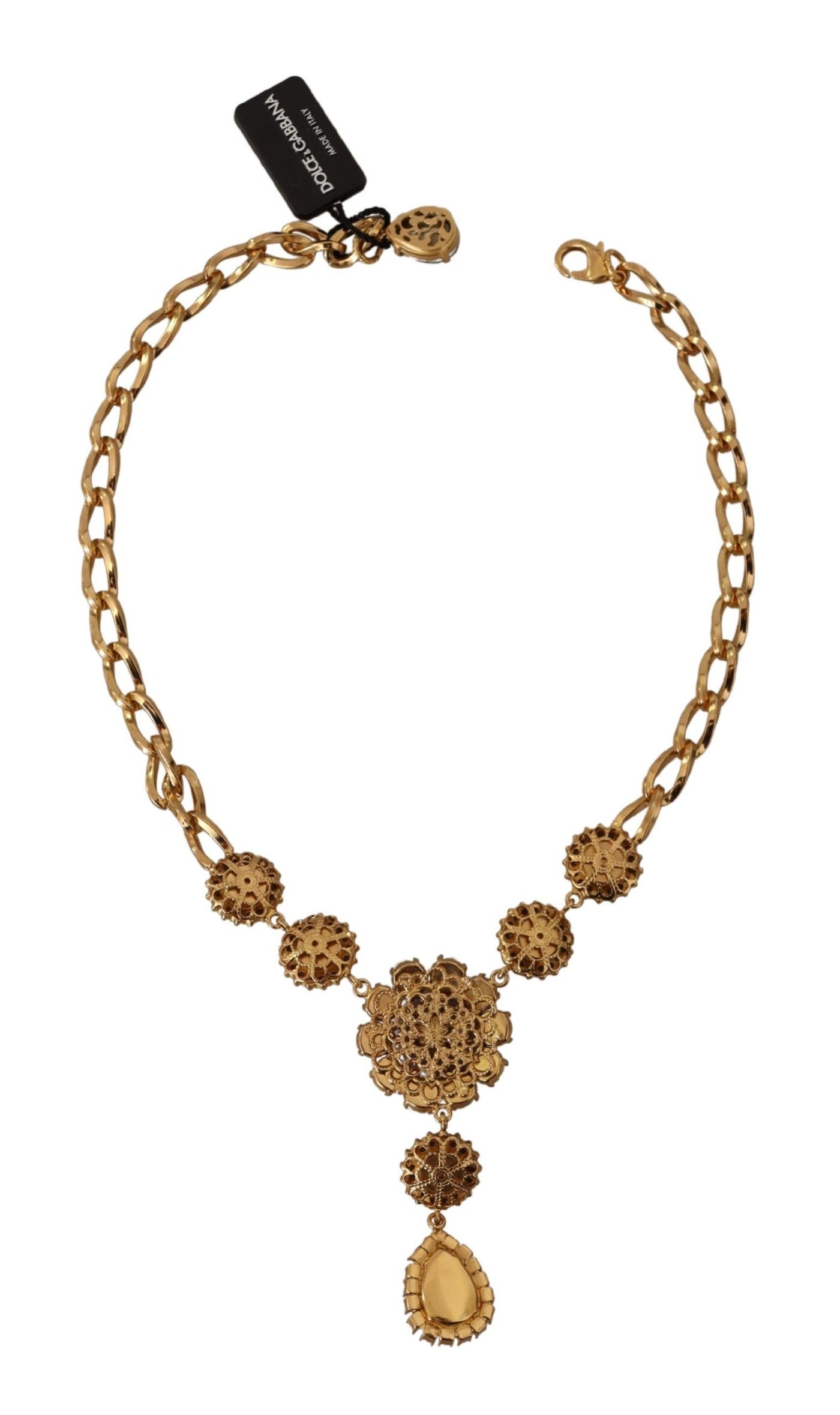 Dolce & Gabbana Gold Messing Kristall Lila Rosa Perle Anhänger Halskette