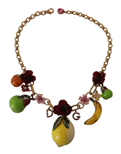 Dolce & Gabbana Gold Messing Sizilien Früchte Rosen Statement Halskette
