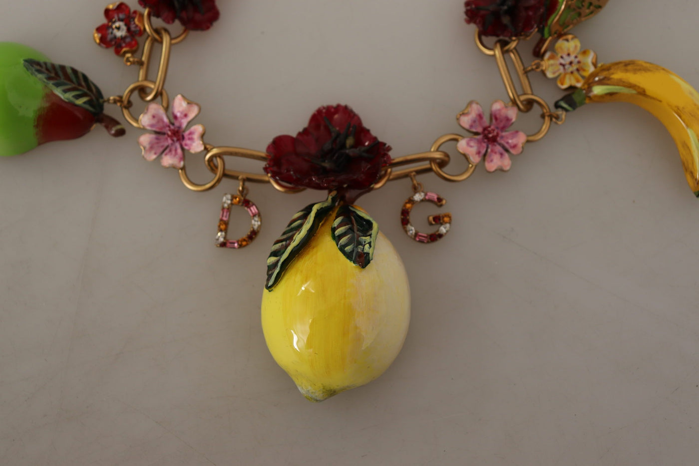 Dolce & Gabbana Gold Messing Sizilien Früchte Rosen Statement Halskette