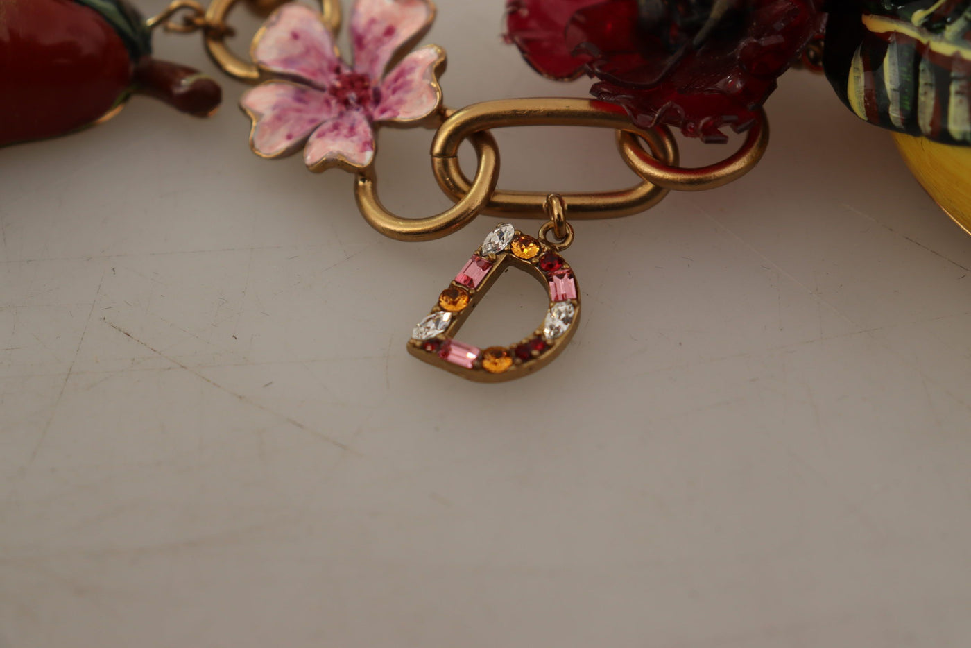 Dolce & Gabbana Gold Messing Sizilien Früchte Rosen Statement Halskette