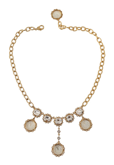 Dolce & Gabbana Gold Uhr Statement Kristallkette Halskette