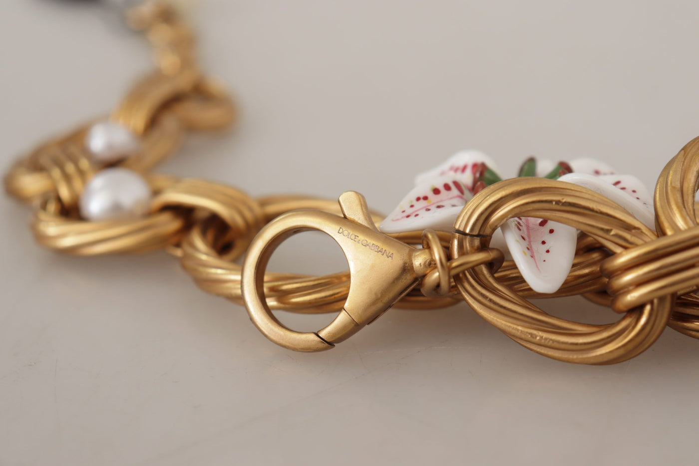 Dolce & Gabbana Gold White Lily Floral Kette Statement Halskette
