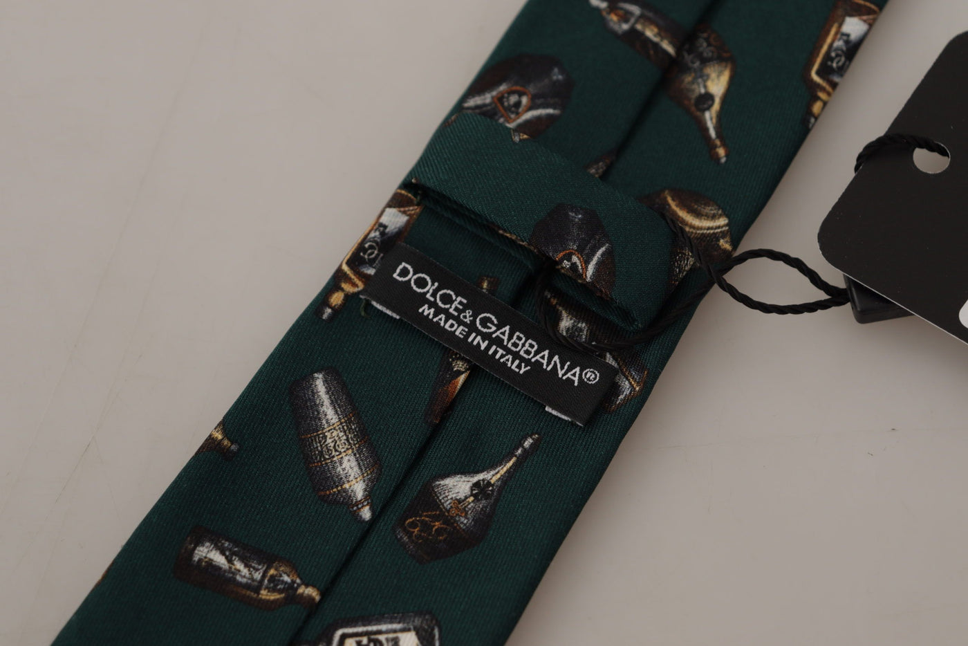 Dolce & Gabbana Schwarze Flasche Fantasy Print Seidenkrawatte mit verstellbarem Accessoire