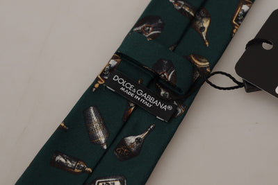 Dolce & Gabbana Schwarze Flasche Fantasy Print Seidenkrawatte mit verstellbarem Accessoire