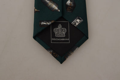 Dolce & Gabbana Schwarze Flasche Fantasy Print Seidenkrawatte mit verstellbarem Accessoire