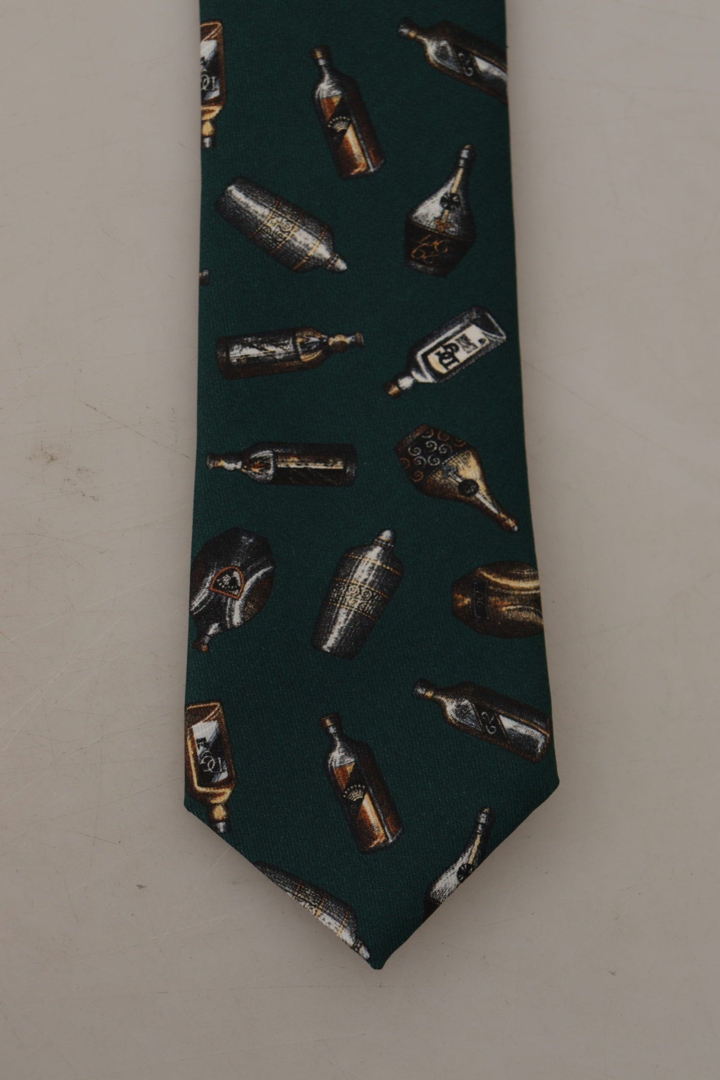 Dolce & Gabbana Schwarze Flasche Fantasy Print Seidenkrawatte mit verstellbarem Accessoire