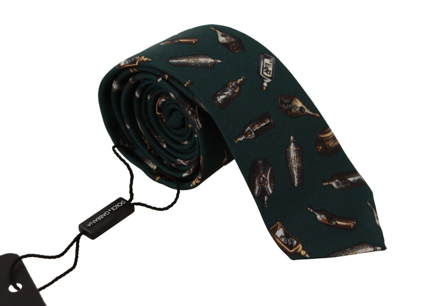 Dolce & Gabbana Schwarze Flasche Fantasy Print Seidenkrawatte mit verstellbarem Accessoire