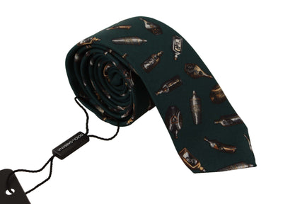 Dolce & Gabbana Schwarze Flasche Fantasy Print Seidenkrawatte mit verstellbarem Accessoire