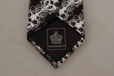 Dolce & Gabbana Schwarz Weiße Blume 100% Seide Druck Verstellbares Accessoire Krawatte