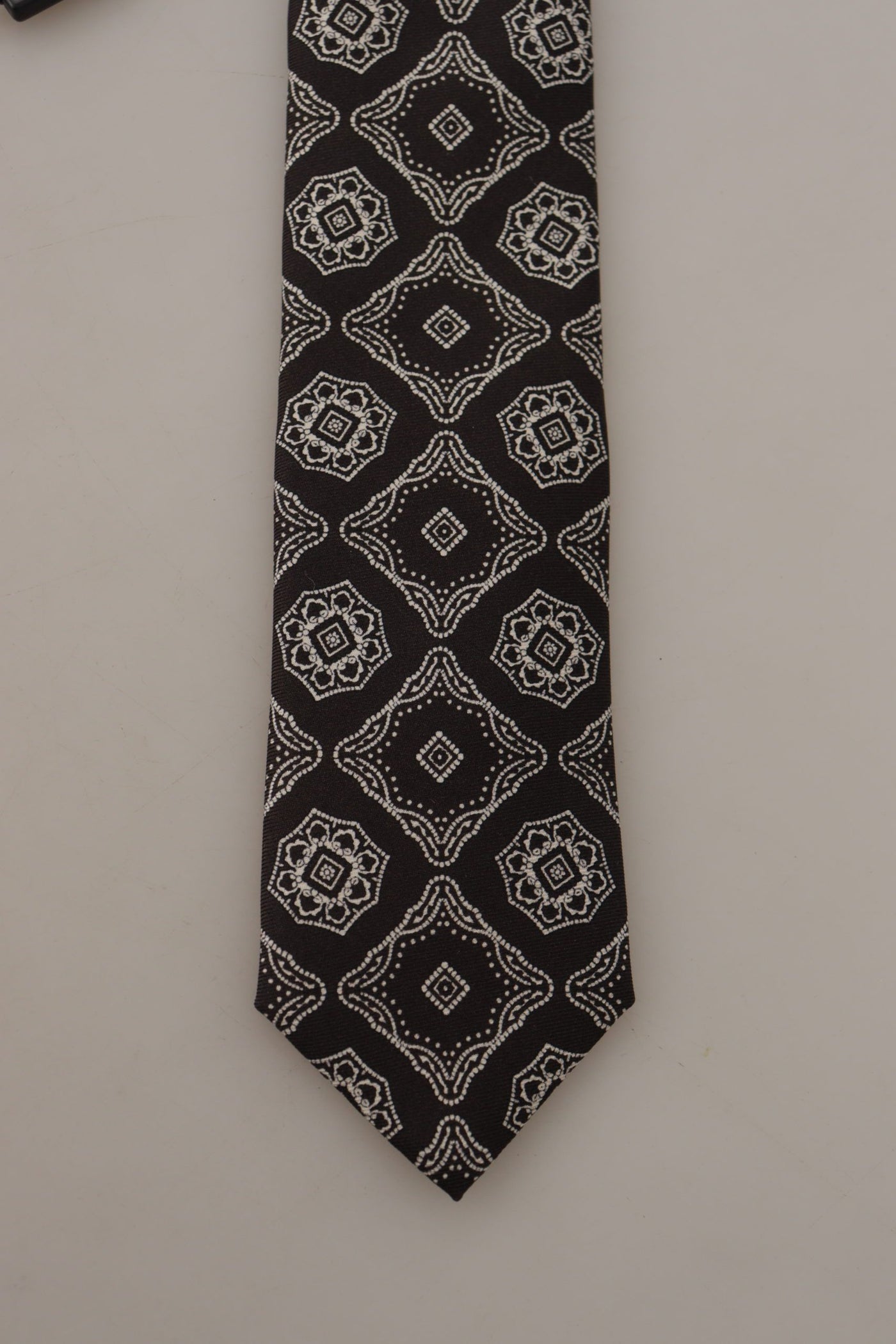 Dolce & Gabbana Schwarz Weiß Quadrat Geometrischer Druck Verstellbare Krawatte