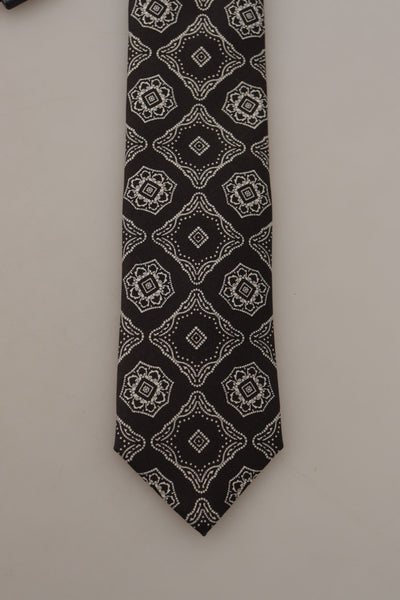 Dolce & Gabbana Schwarz Weiß Quadrat Geometrischer Druck Verstellbare Krawatte